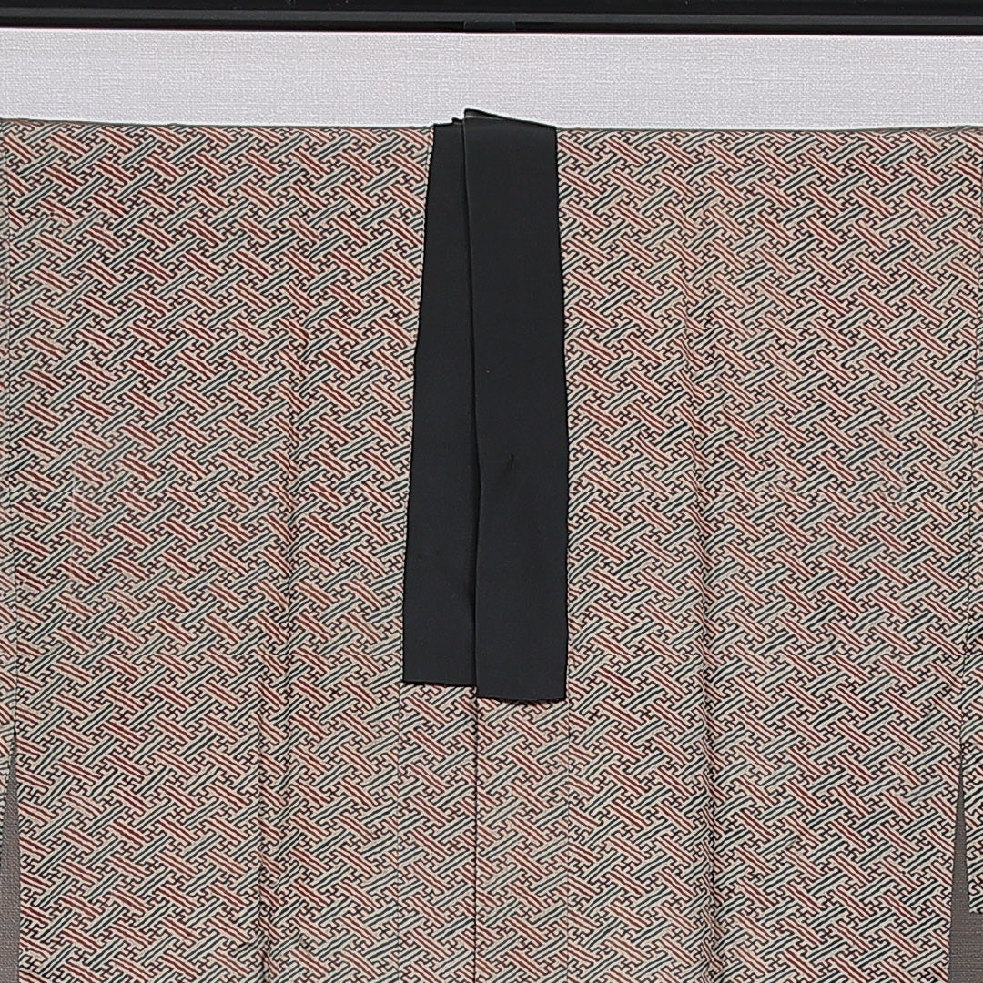 長襦袢 男性用 無双袖 身丈144cm 裄丈70cm 正絹 Bランク Lサイズ 紗綾型 茶系 RP 1241-16712