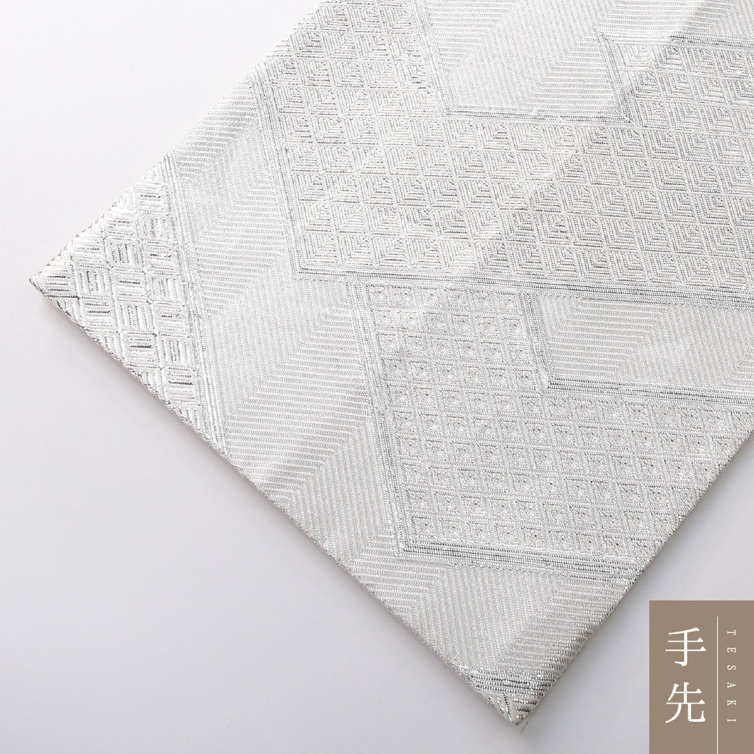 袋帯 帯丈436cm 正絹 全通 フォーマル 松皮菱 吉祥文様 銀系 1243-02150
