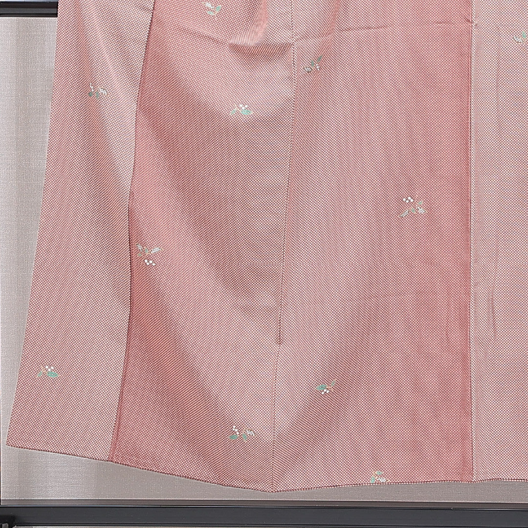 小紋 袷 身丈151cm 裄丈61cm 正絹 Sランク Sサイズ 広衿 インフォーマル 南天 ピンク系 1215-15904