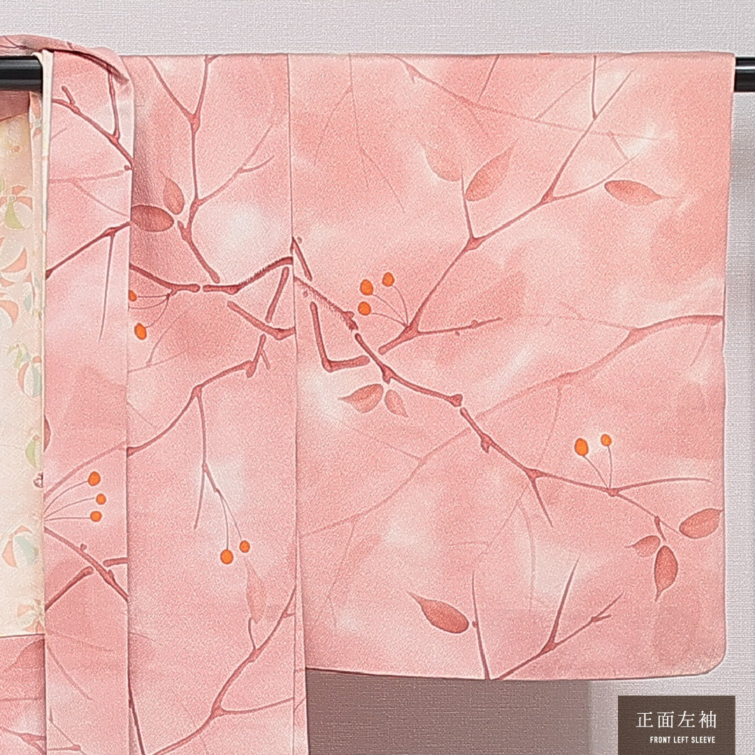 羽織 袷 身丈79cm 裄丈62cm 正絹 Cランク カジュアル Sサイズ 植物柄 ピンク系 HP 1232-15459