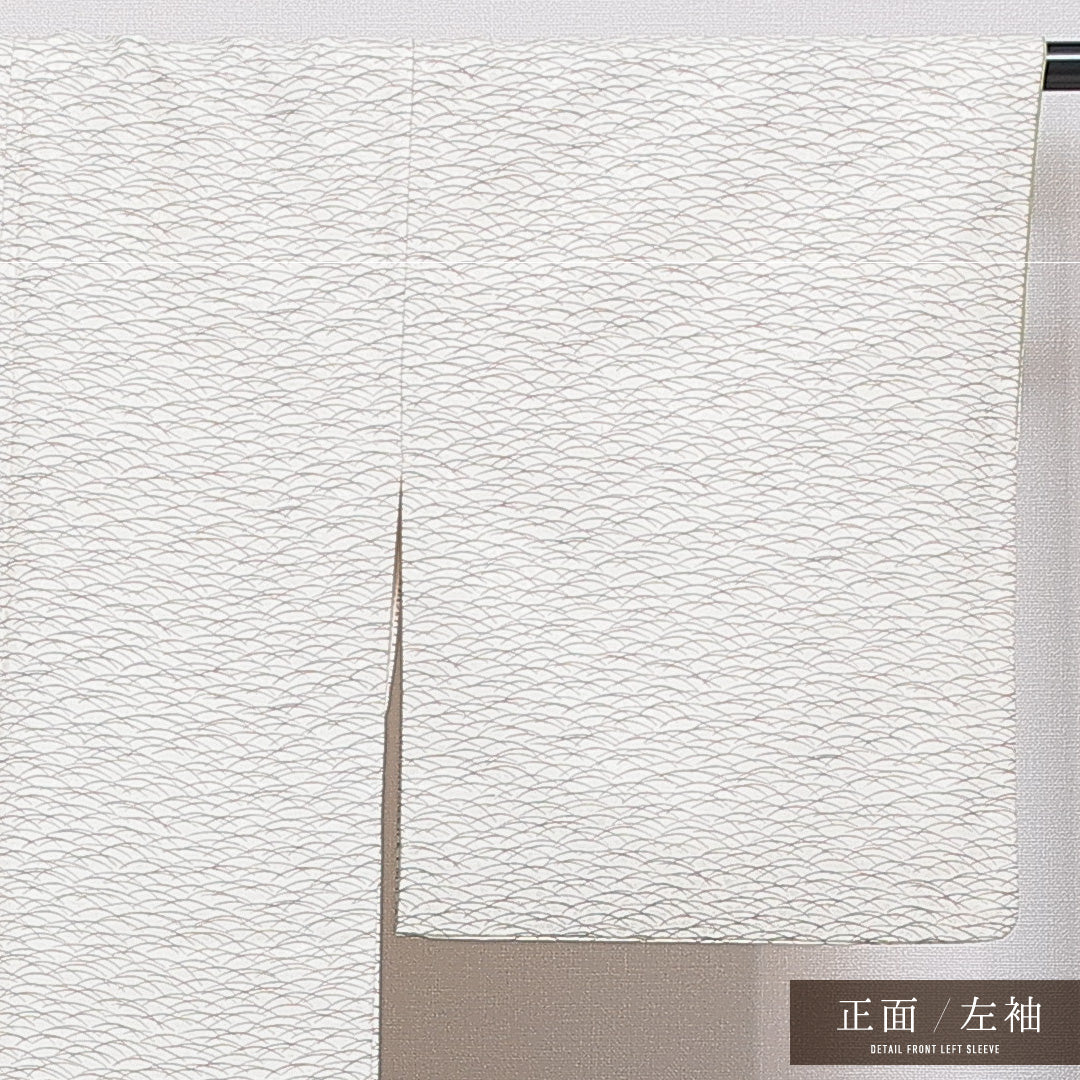 洗える着物 小紋 袷 身丈162cm 裄丈62cm ポリエステル Cランク インフォーマル 広衿 Lサイズ 芝草 クリーム系 LP 1221-16005