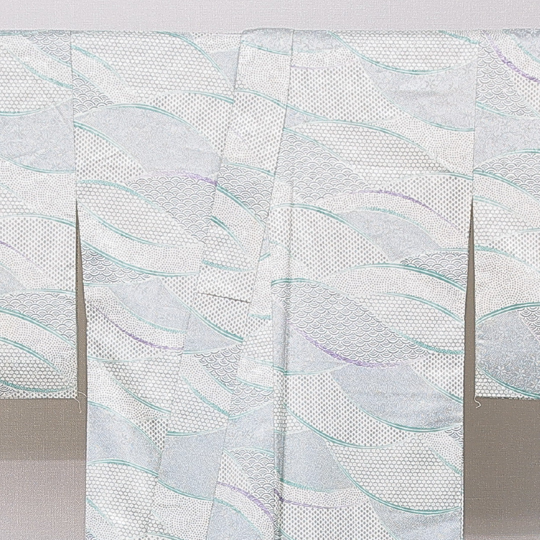 小紋 洗える着物 袷 身丈158cm 裄丈66cm ポリエステル Cランク Mサイズ バチ衿 インフォーマル 吉祥文様 グレー系 1215-15785