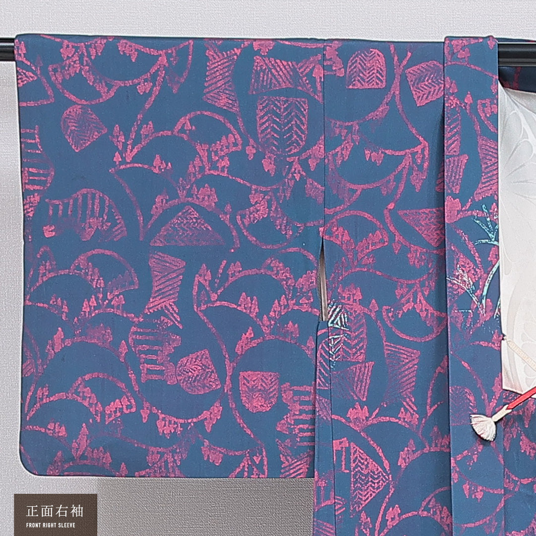 羽織 袷 身丈79cm 裄丈62cm 正絹 Aランク カジュアル Sサイズ 紐あり 創作柄 青系 RP 1232-16183