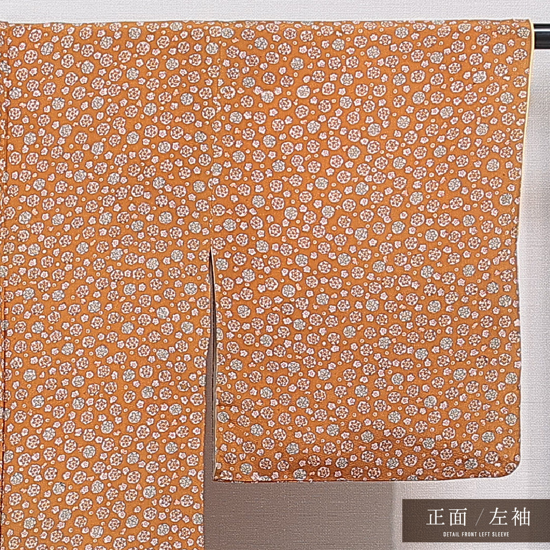 小紋 袷 身丈143cm 裄丈59cm 正絹 Aランク インフォーマル 広衿 XSサイズ 花柄 朱系 HP 1221-15578