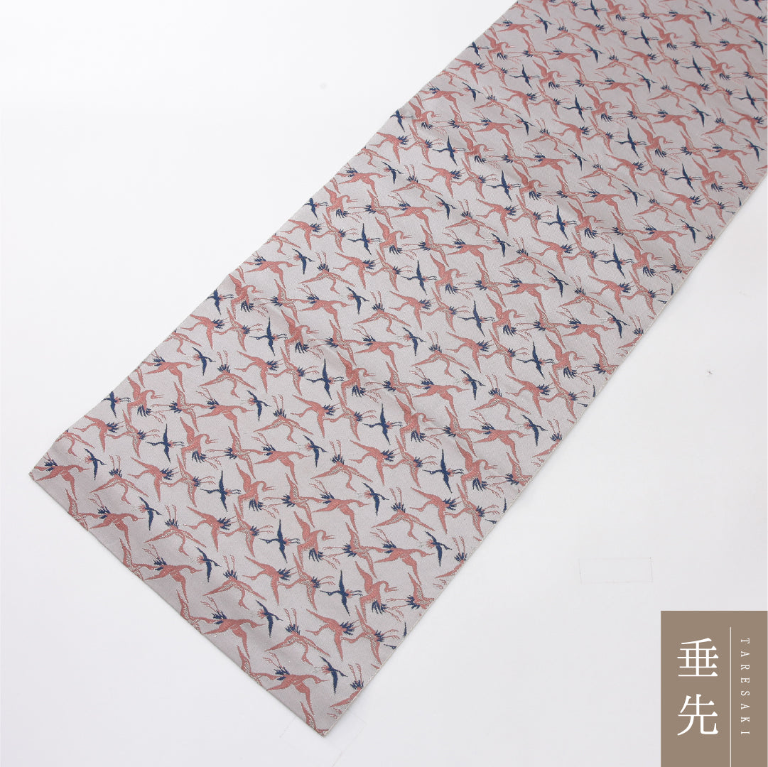 八寸名古屋帯 Aランク 帯丈331cm 正絹 全通 松葉仕立て 織り インフォーマル 鶴 グレー系 RP 1245-04123