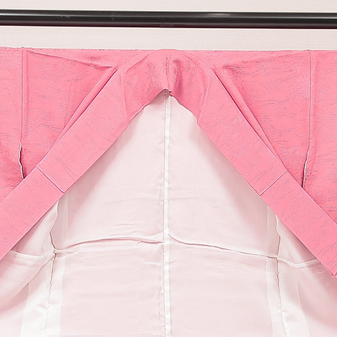 色無地 袷 身丈160cm 裄丈66cm 正絹 Sランク Lサイズ 広衿 インフォーマル 紋意匠 桜 ピンク系 1214-16894