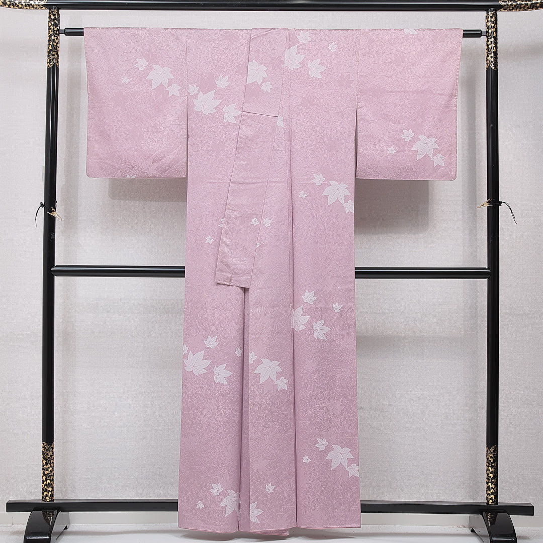 小紋 袷 身丈158cm 裄丈64cm 正絹 Cランク インフォーマル 広衿 Mサイズ 紅葉 紫系 HP 1221-15437