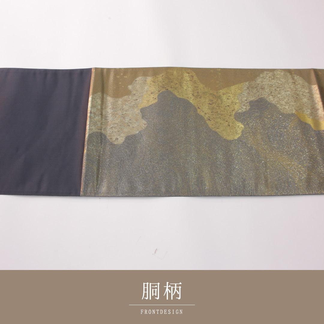 袋帯 帯丈440cm 正絹 六通 インフォーマル 抽象柄 作家物 落款 金系 1243-02296