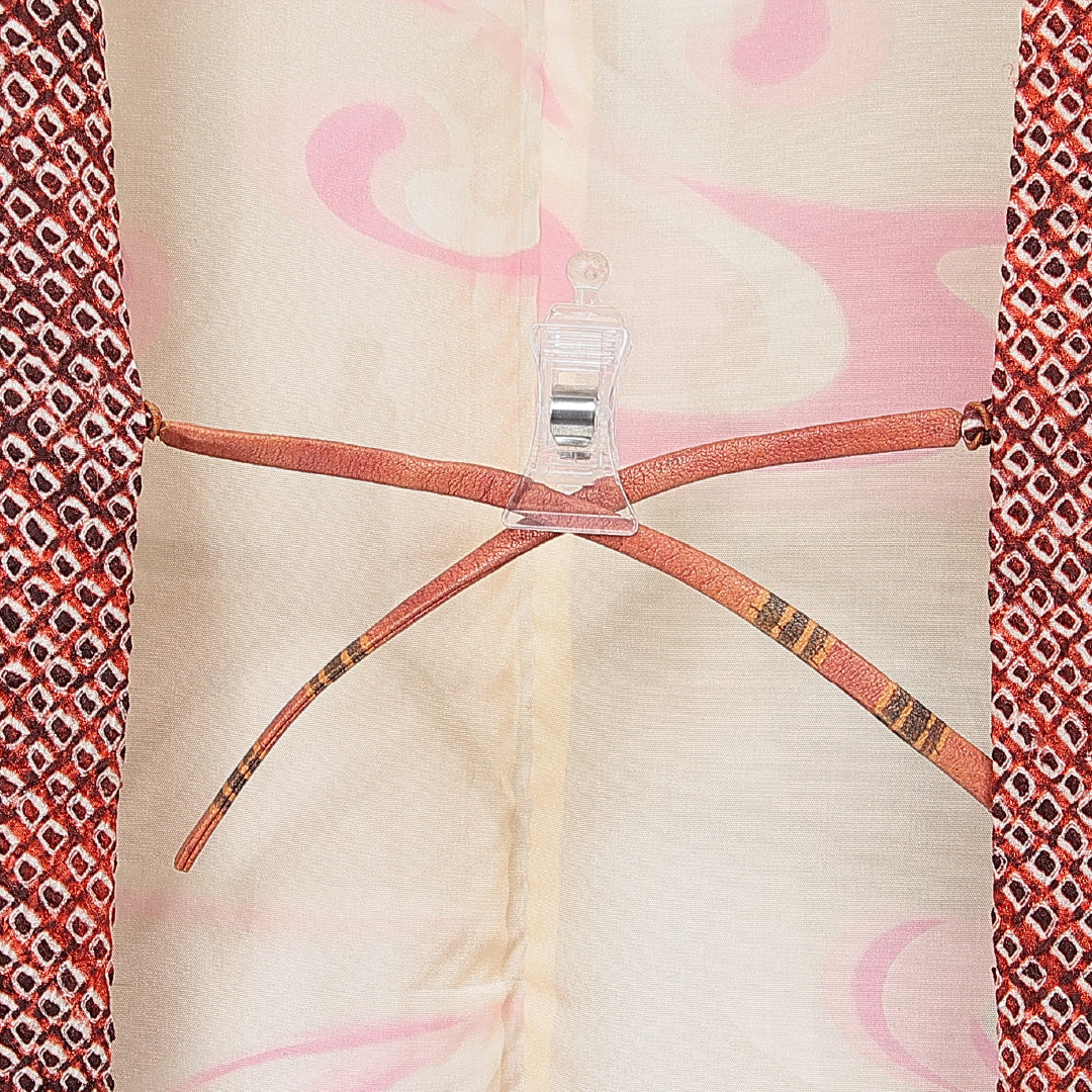 羽織 袷 身丈81cm 裄丈62cm 正絹 Aランク カジュアル バチ衿 Sサイズ 紐あり 花柄 赤系 RP 1232-15181