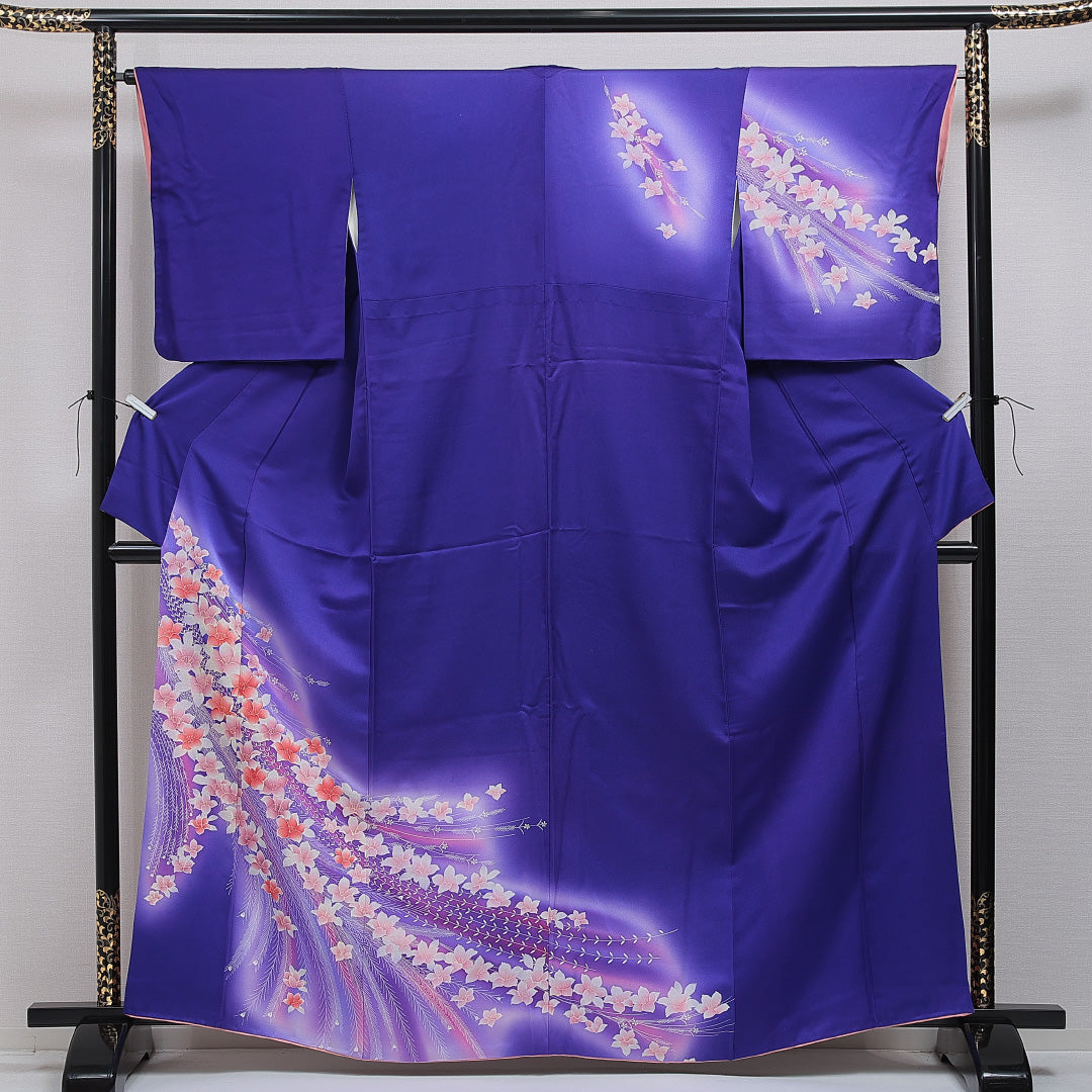 洗える着物 訪問着 袷 身丈162cm 裄丈65cm ポリエステル Bランク セミフォーマル 広衿 Lサイズ ぼかし染 椿 紫系 HP 1217-16082