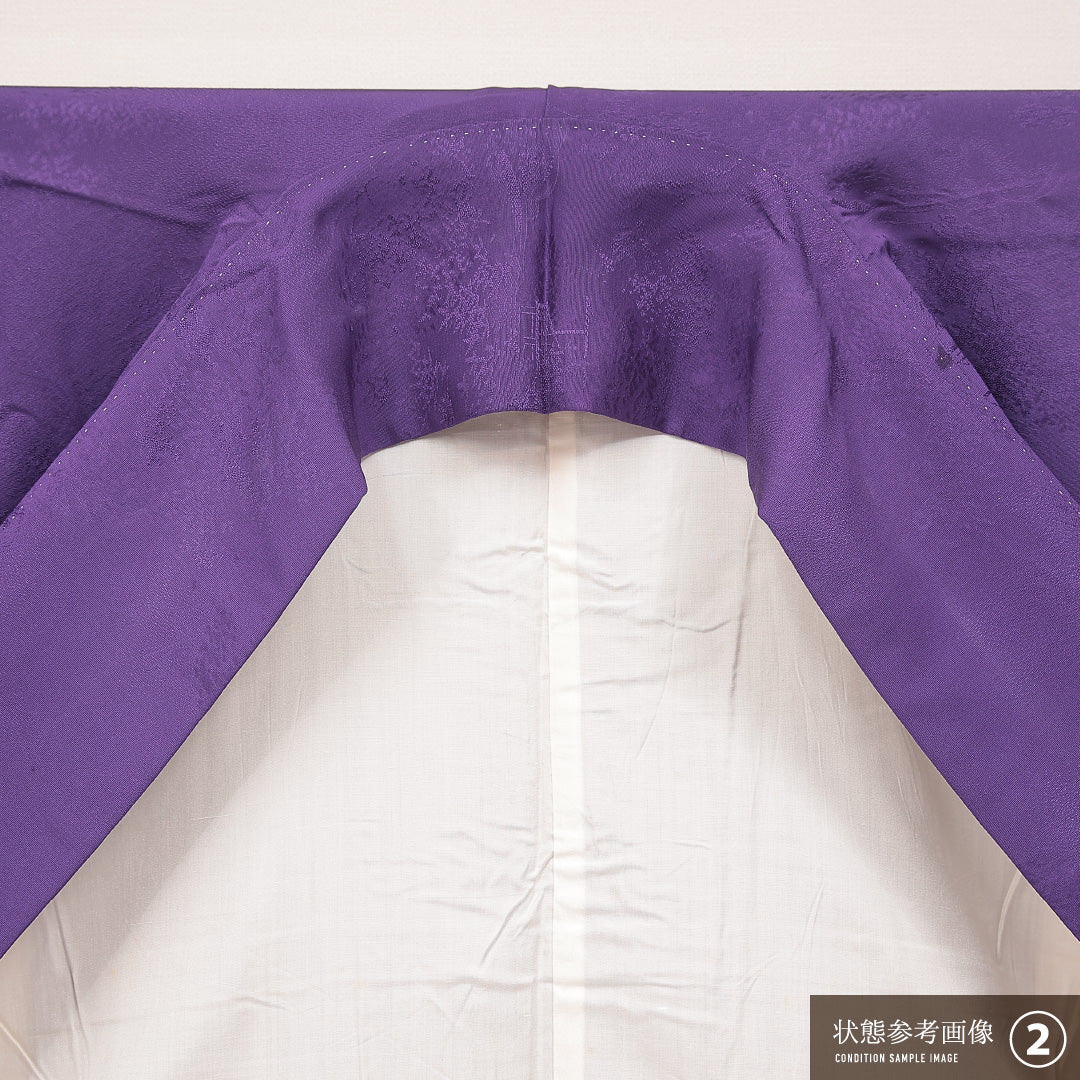 色無地 袷 身丈153cm 裄丈62cm 正絹 Aランク Sサイズ 広衿 一つ紋（丸に梅鉢） セミフォーマル 紋意匠 風景 紫系 1214-16901