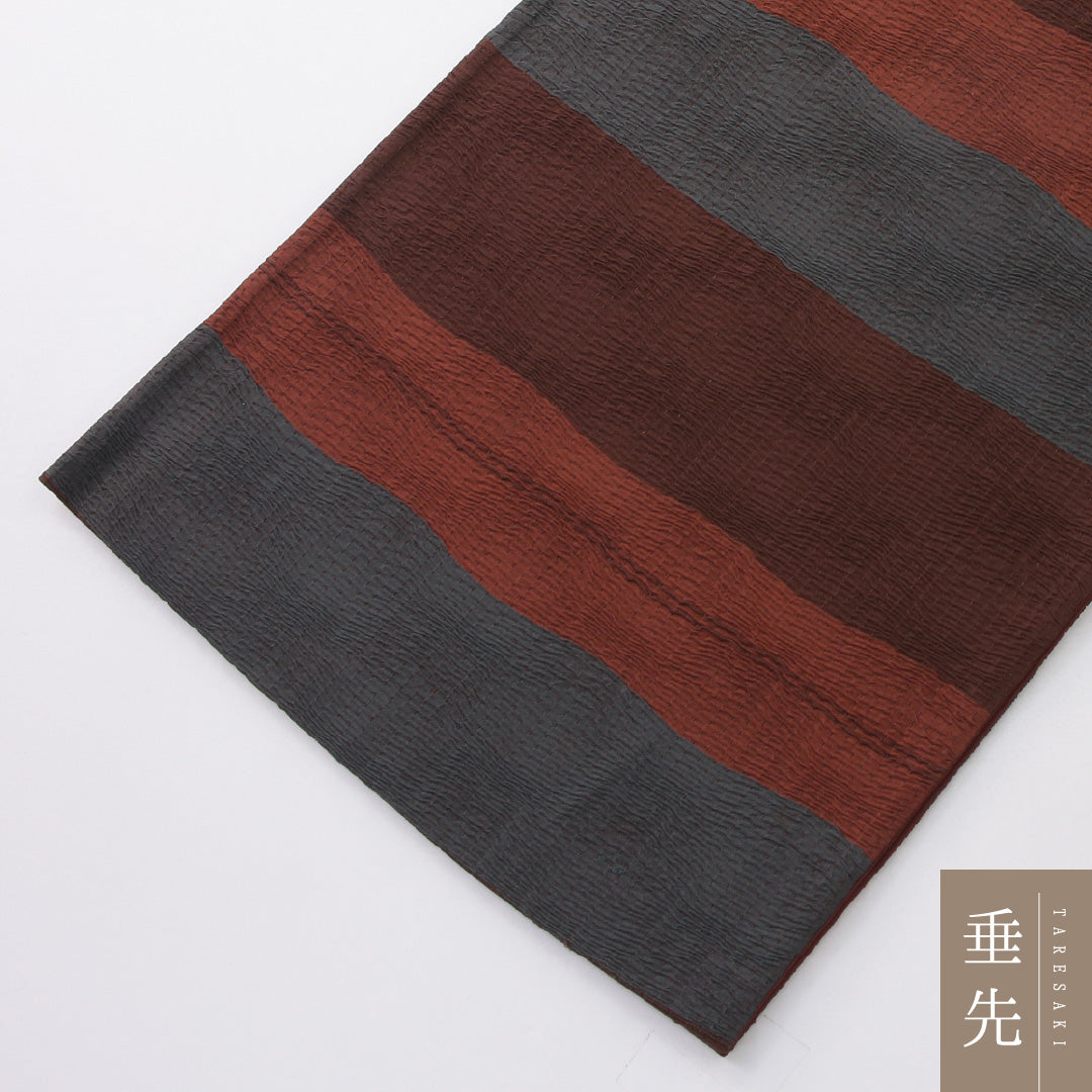 袋帯 帯丈436cm インフォーマル 六通 帯芯なし Sランク 正絹 ふくれ織 よろけ縞 赤系 1223-02240