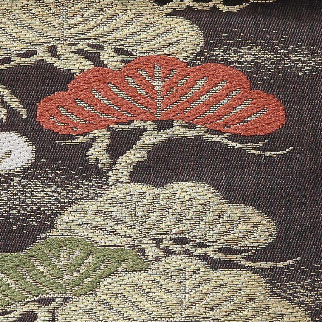 九寸名古屋帯 帯丈338cm インフォーマル 名古屋仕立て 六通 Sランク 正絹 波頭 笠松 茶系 黒系 1224-03915