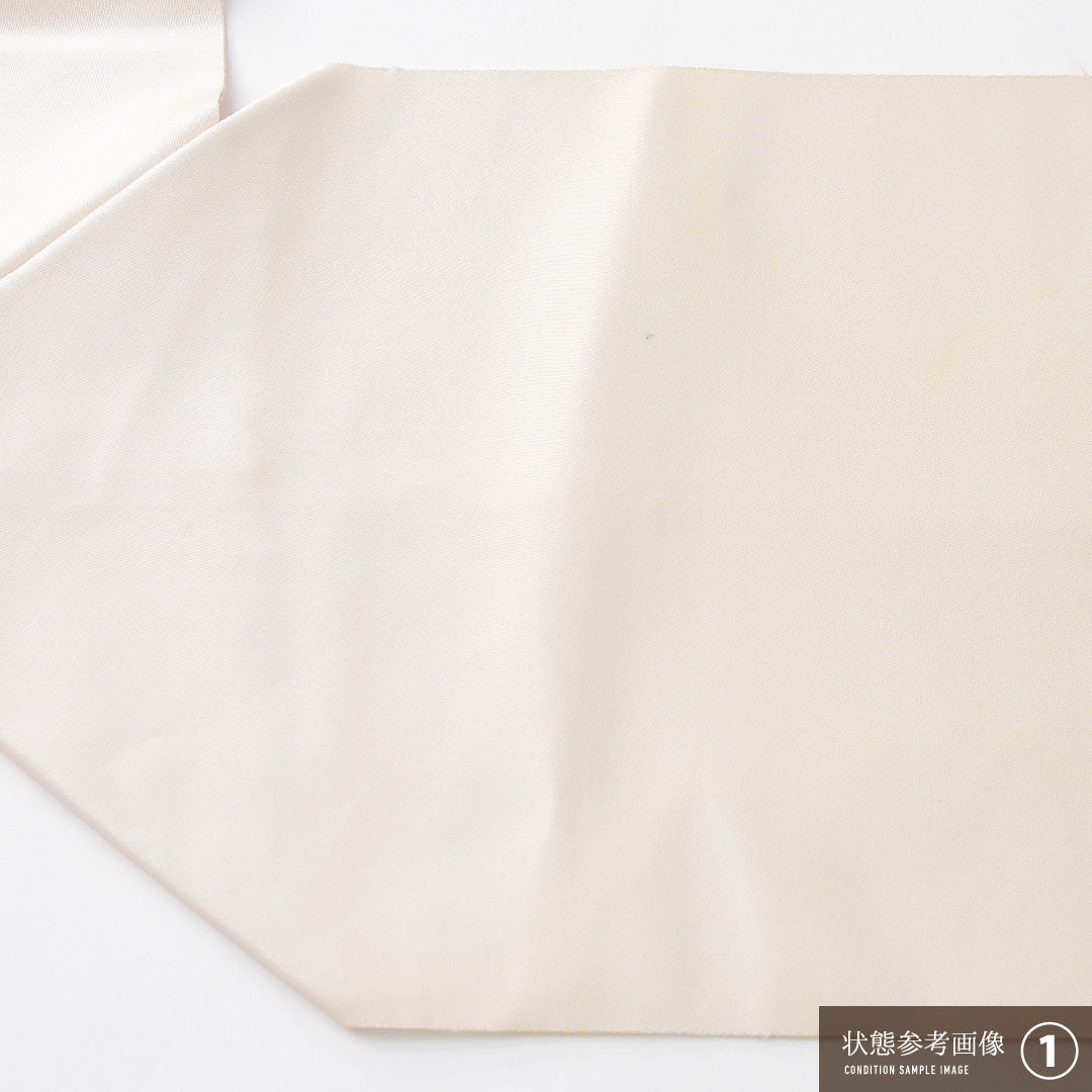 八寸名古屋帯 Bランク 帯丈330cm 正絹 ポイント柄 名古屋仕立て 織り インフォーマル ふくれ織 流水 牡丹 クリーム系 RP 1245-04126