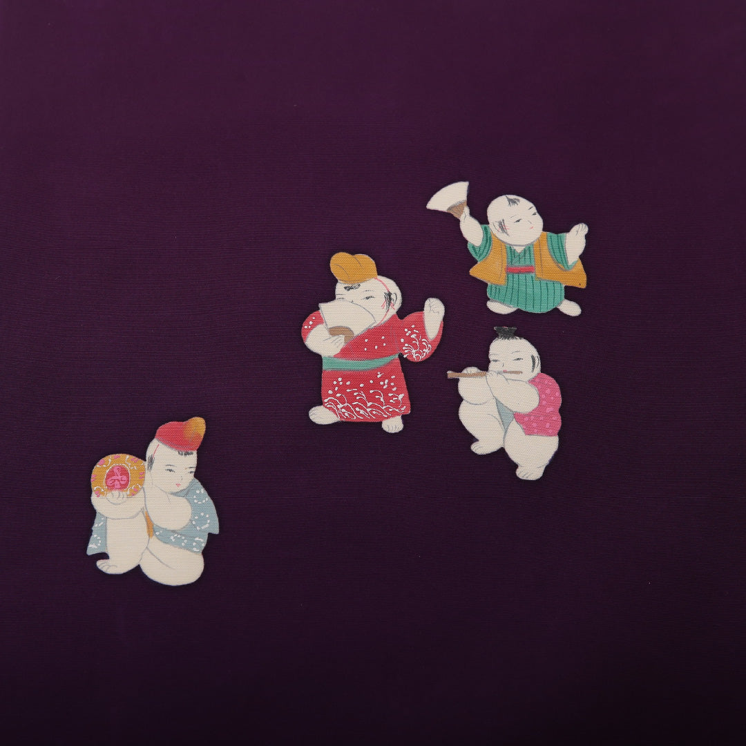 九寸名古屋帯 帯丈371cm カジュアル 名古屋仕立て ポイント柄 Aランク 正絹 染め帯 唐子 紫系 1224-03502