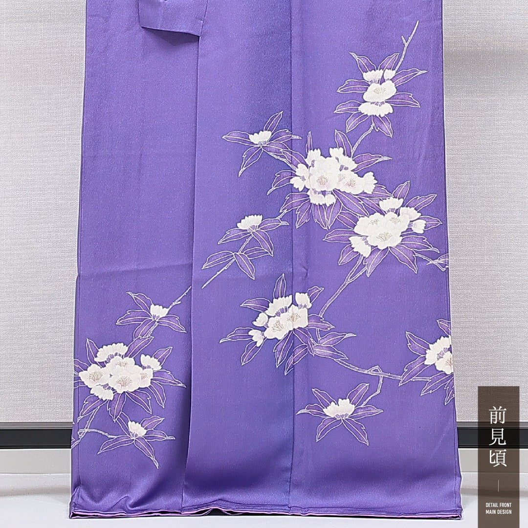 訪問着 袷 身丈168cm 裄丈66cm 正絹 Bランク セミフォーマル 広衿 XLサイズ 牡丹 紫系 RP 1217-15086