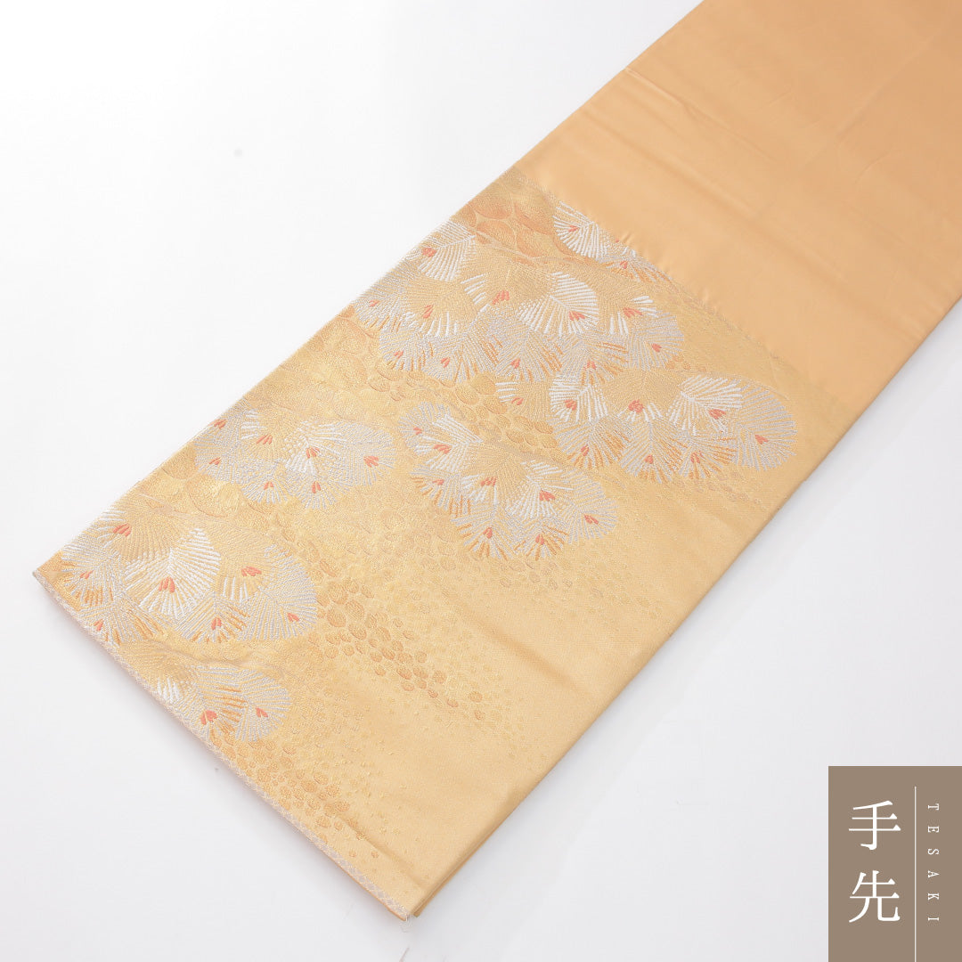 袋帯 帯丈420cm 正絹 六通 フォーマル 松 吉祥文様 ベージュ系 金系 1243-02258