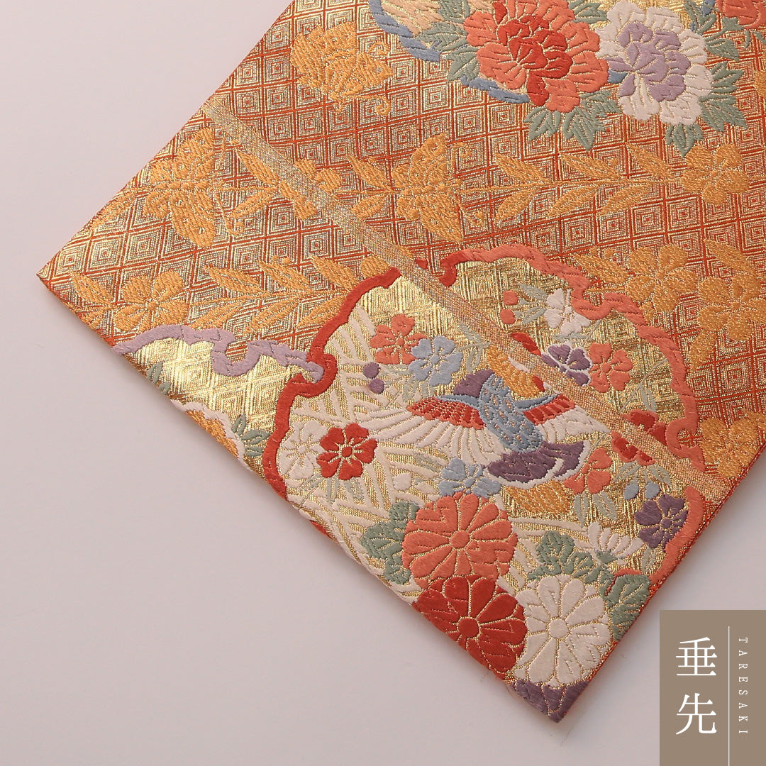 袋帯 帯丈428cm フォーマル 六通 Sランク 正絹 鳥 雪輪 金系 1223-01881