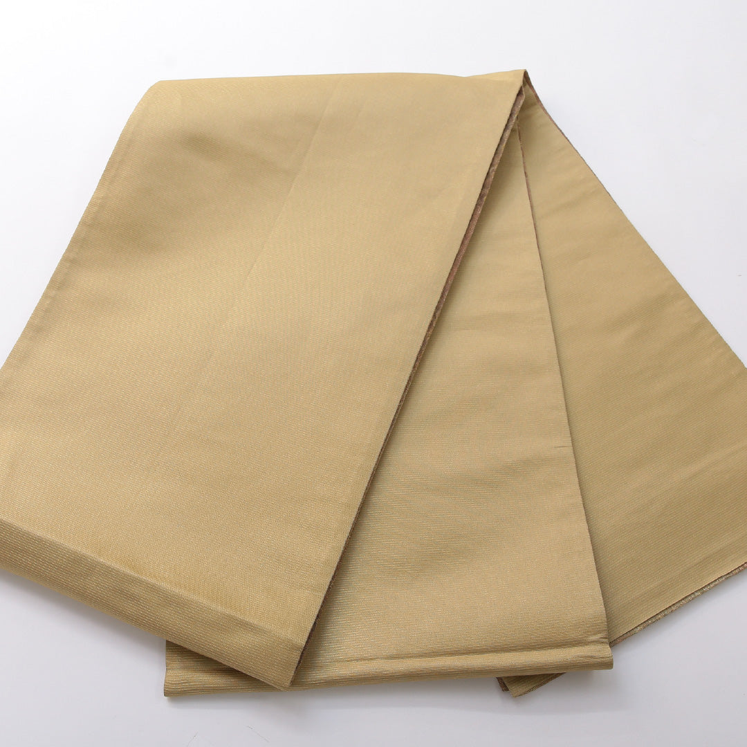 袋帯 帯丈436cm フォーマル 全通 Sランク 正絹 ふくれ織 無地 金系 1223-02071