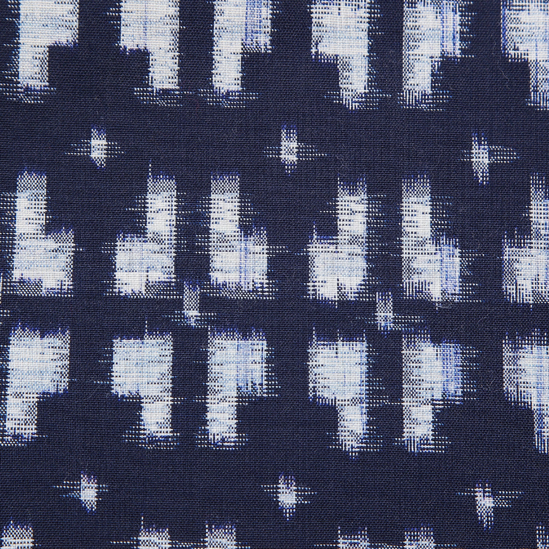 ウールの紬 洗える着物 単衣 身丈154cm 裄丈61cm ウール Cランク Sサイズ バチ衿 カジュアル 絣 創作柄 紺系 1216-15685