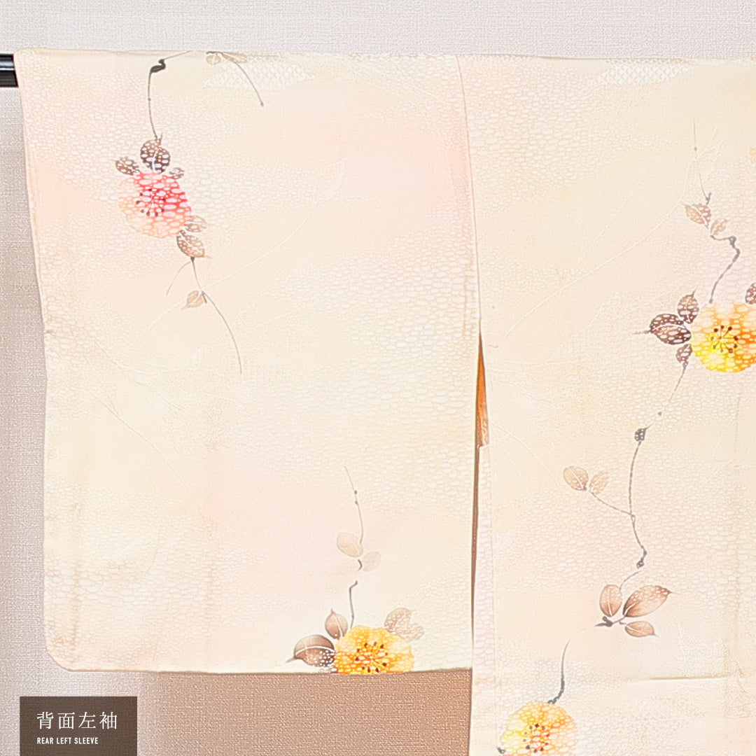 羽織 袷 身丈73cm 裄丈61cm 正絹 Cランク カジュアル Sサイズ 花柄 クリーム系 HP 1232-15250