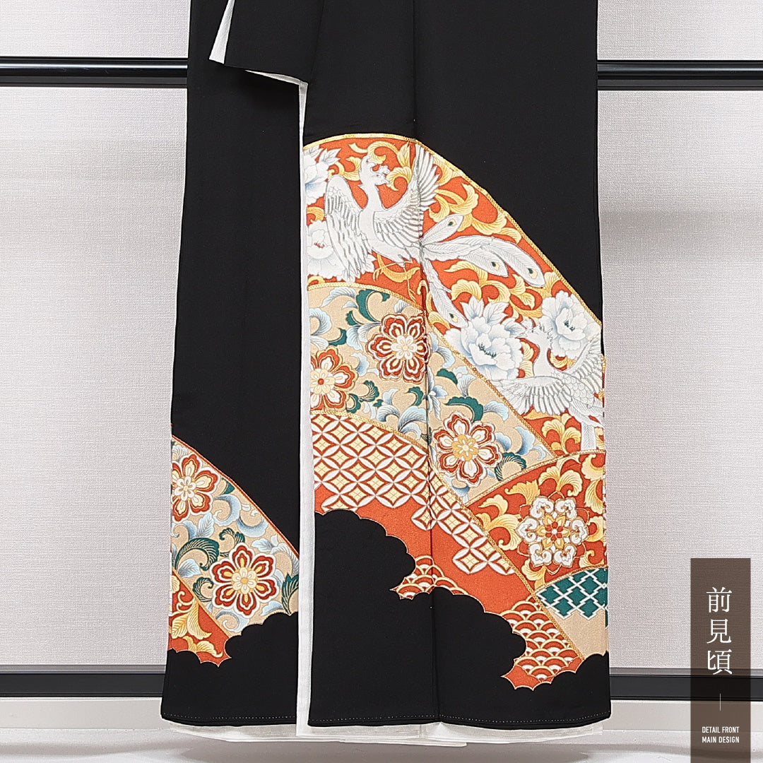 黒留袖 袷 身丈157cm 裄丈64cm 五つ紋 蔦 フォーマル Aランク Mサイズ 正絹 比翼仕立て 広衿 雉 唐草 1211-F0635