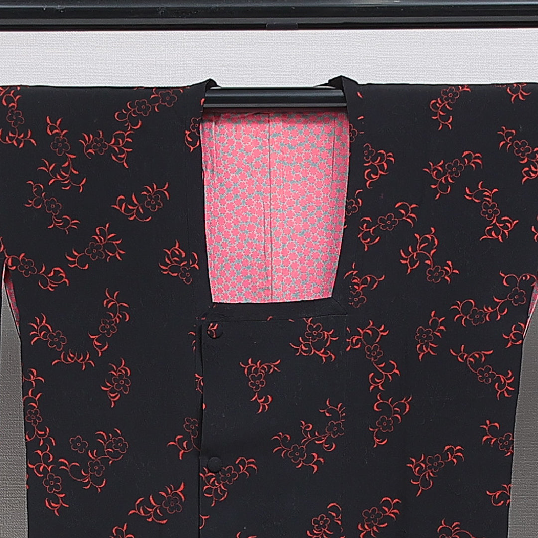 道行コート 袷 身丈103cm 裄丈61cm 正絹 Sランク セミフォーマル Sサイズ 梅 黒系 RP 1237-16127