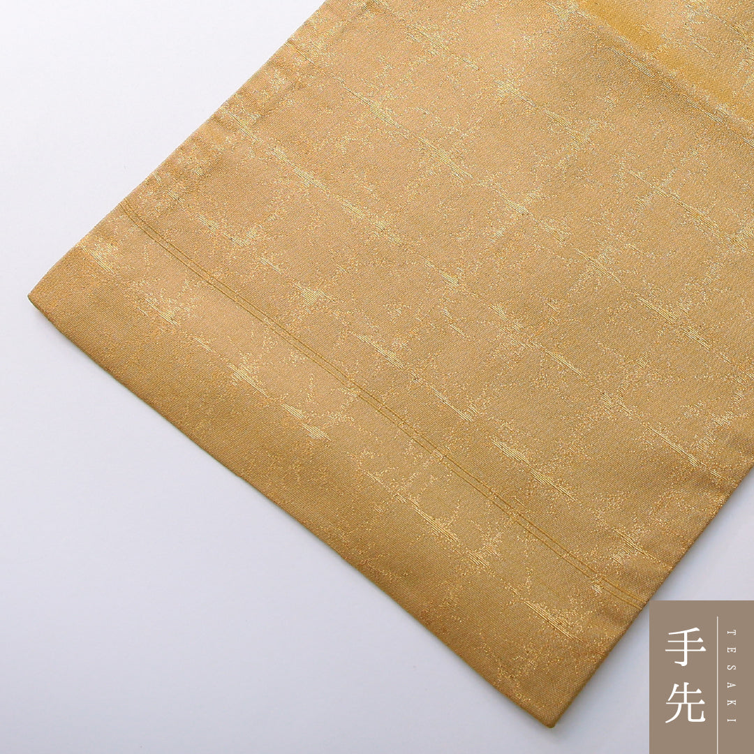 袋帯 帯丈448cm 正絹 ポイント柄 帯芯なし フォーマル ふくれ織 辻が花 落款 黄系 1243-02111