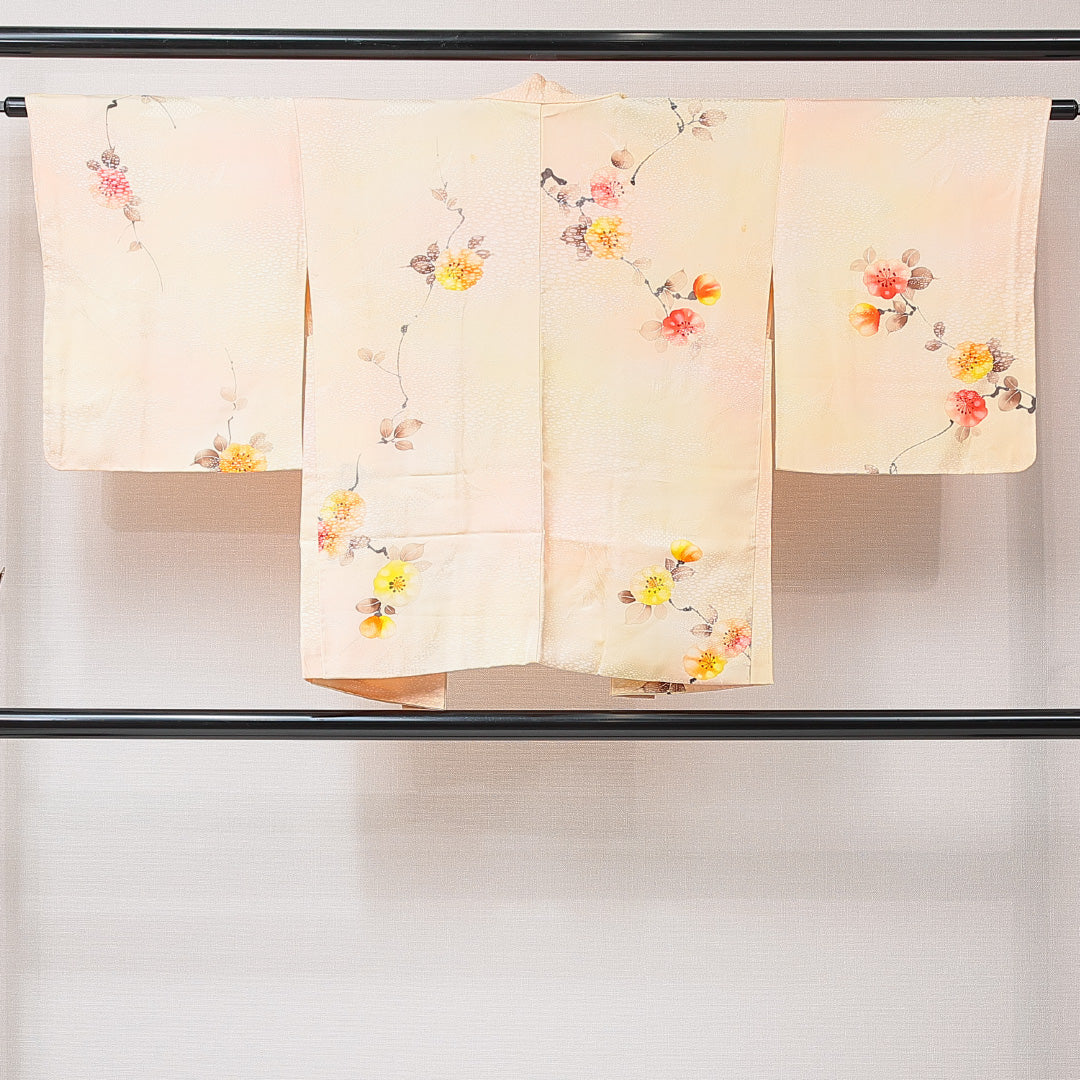 羽織 袷 身丈73cm 裄丈61cm 正絹 Cランク カジュアル Sサイズ 花柄 クリーム系 HP 1232-15250