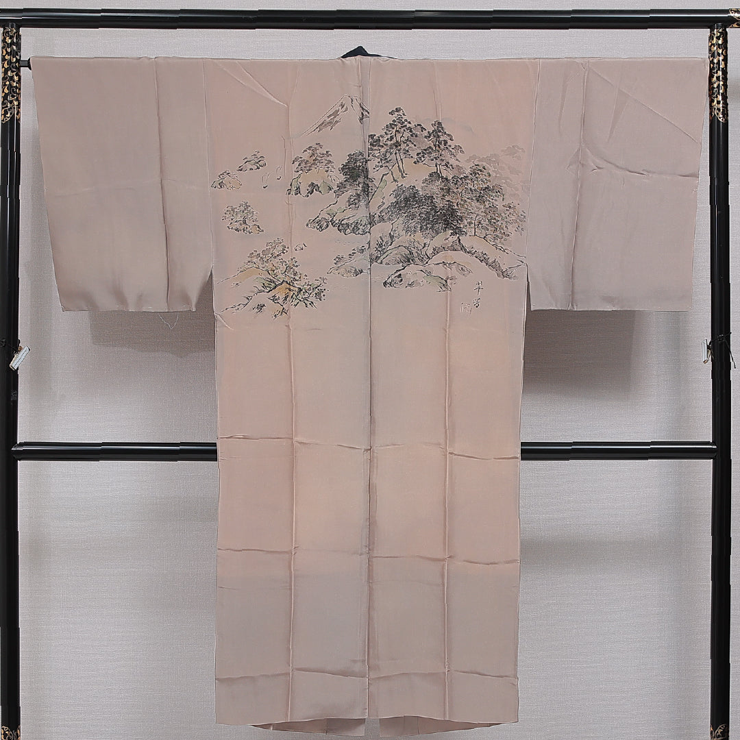 長襦袢 男性用 無双袖 身丈132cm 裄丈68cm 正絹 Aランク Sサイズ 落款 山 松 ベージュ系 RP 1241-16501