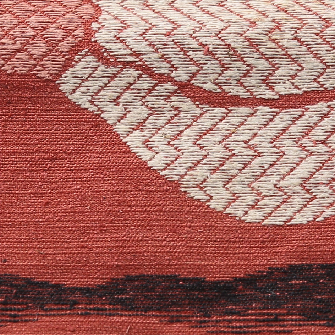 八寸名古屋帯（紬） 帯丈348cm カジュアル 松葉仕立て 六通 Cランク 正絹 花柄 赤系 朱系 1224-03820