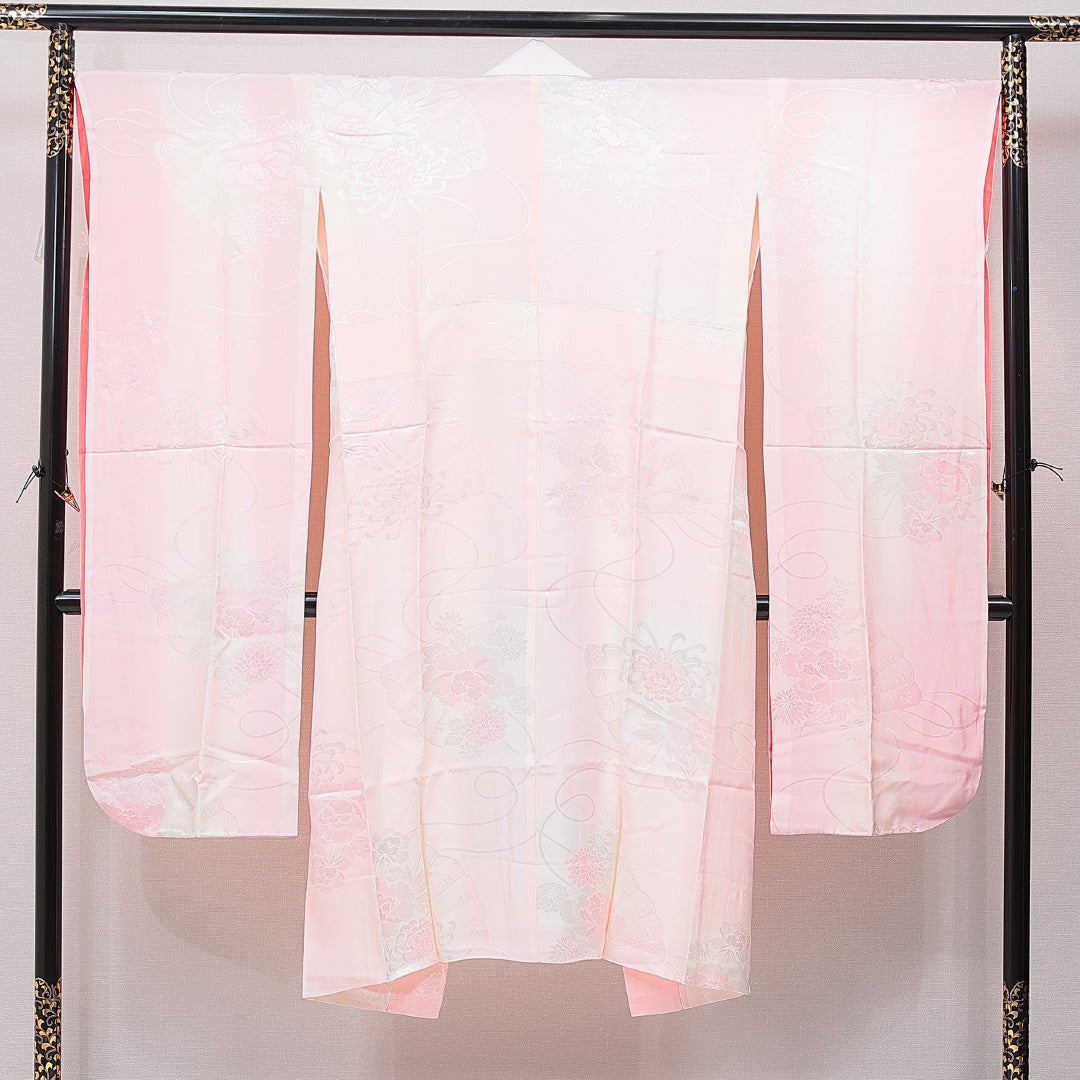 振袖用 長襦袢 袷 身丈131cm 裄丈65cm 正絹 Aランク Lサイズ 牡丹 ピンク系 RP 1240-15407