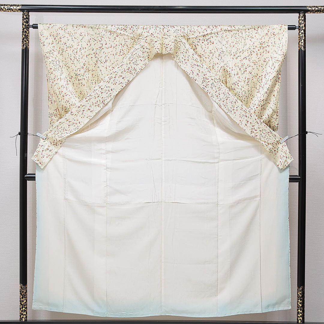 小紋 袷 身丈157cm 裄丈63cm 正絹 Sランク インフォーマル 広衿 Mサイズ 植物柄 クリーム系 RP 1221-15641