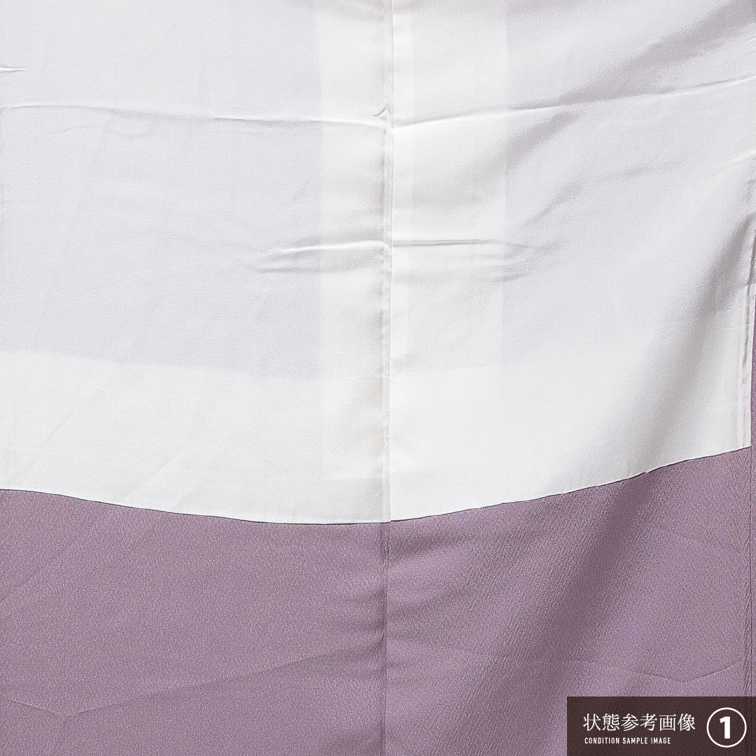 色無地 袷 身丈164cm 裄丈64cm 正絹 Aランク Lサイズ 広衿 一つ紋（五三桐） セミフォーマル 松 訪問着 紫系 1214-15667