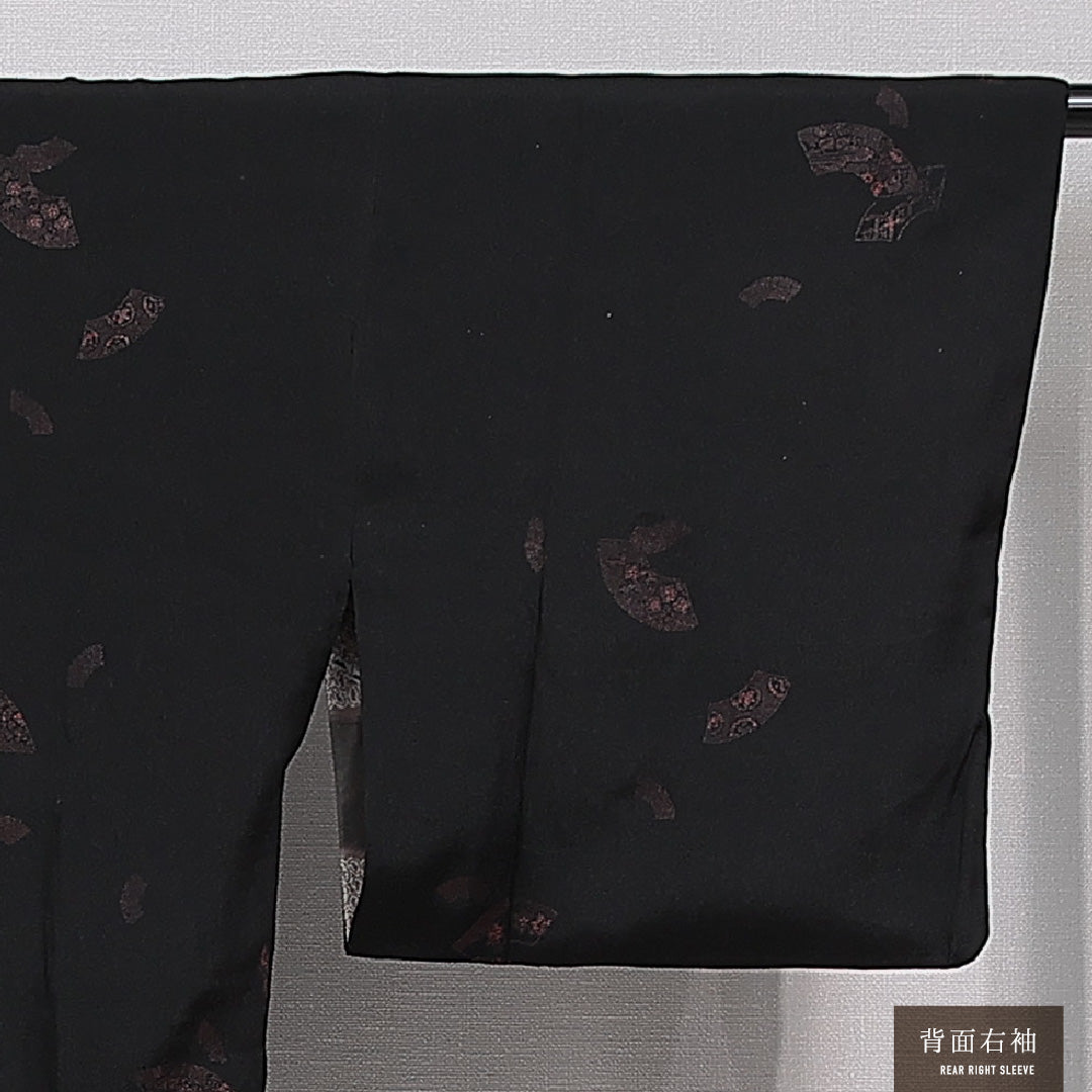 アンティーク 道行コート 袷 身丈81cm 裄丈62cm 正絹 Aランク Sサイズ 扇 黒系 1263-15461
