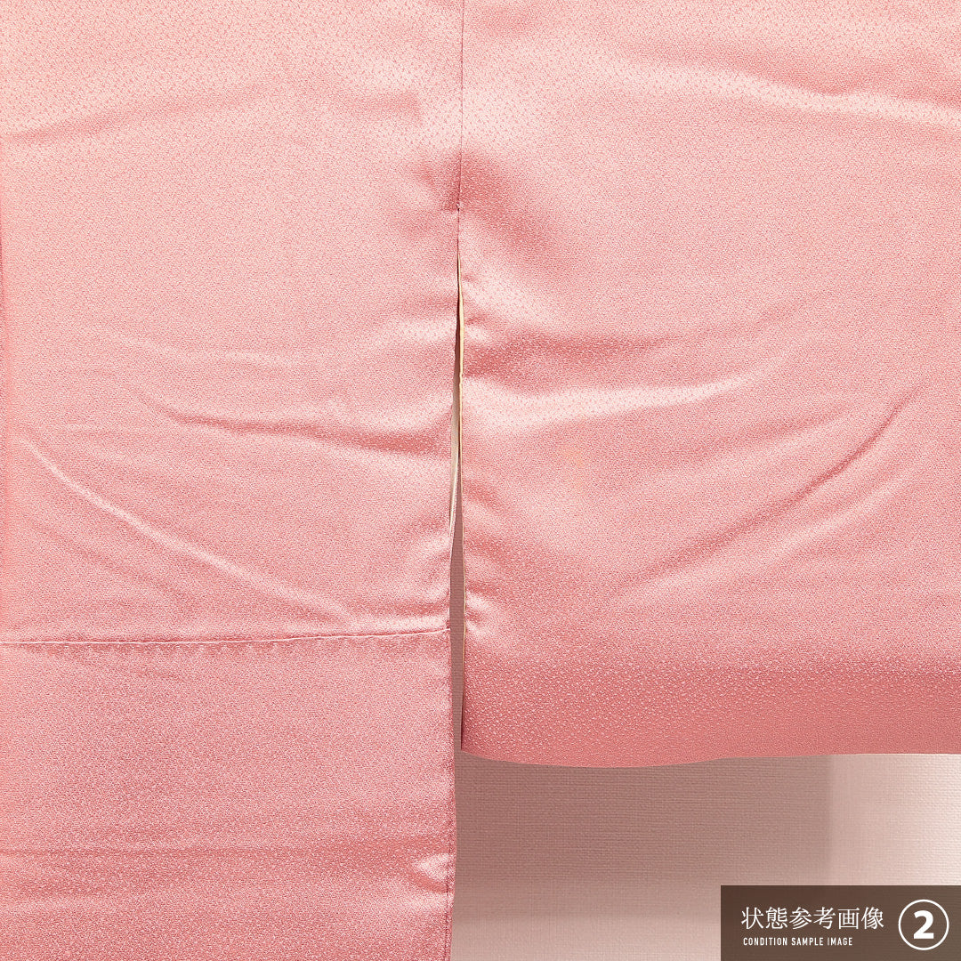 色無地 袷 身丈150cm 裄丈61cm 正絹 Aランク Sサイズ 広衿 インフォーマル 紋意匠 青海波 付下げ ピンク系 1214-16873