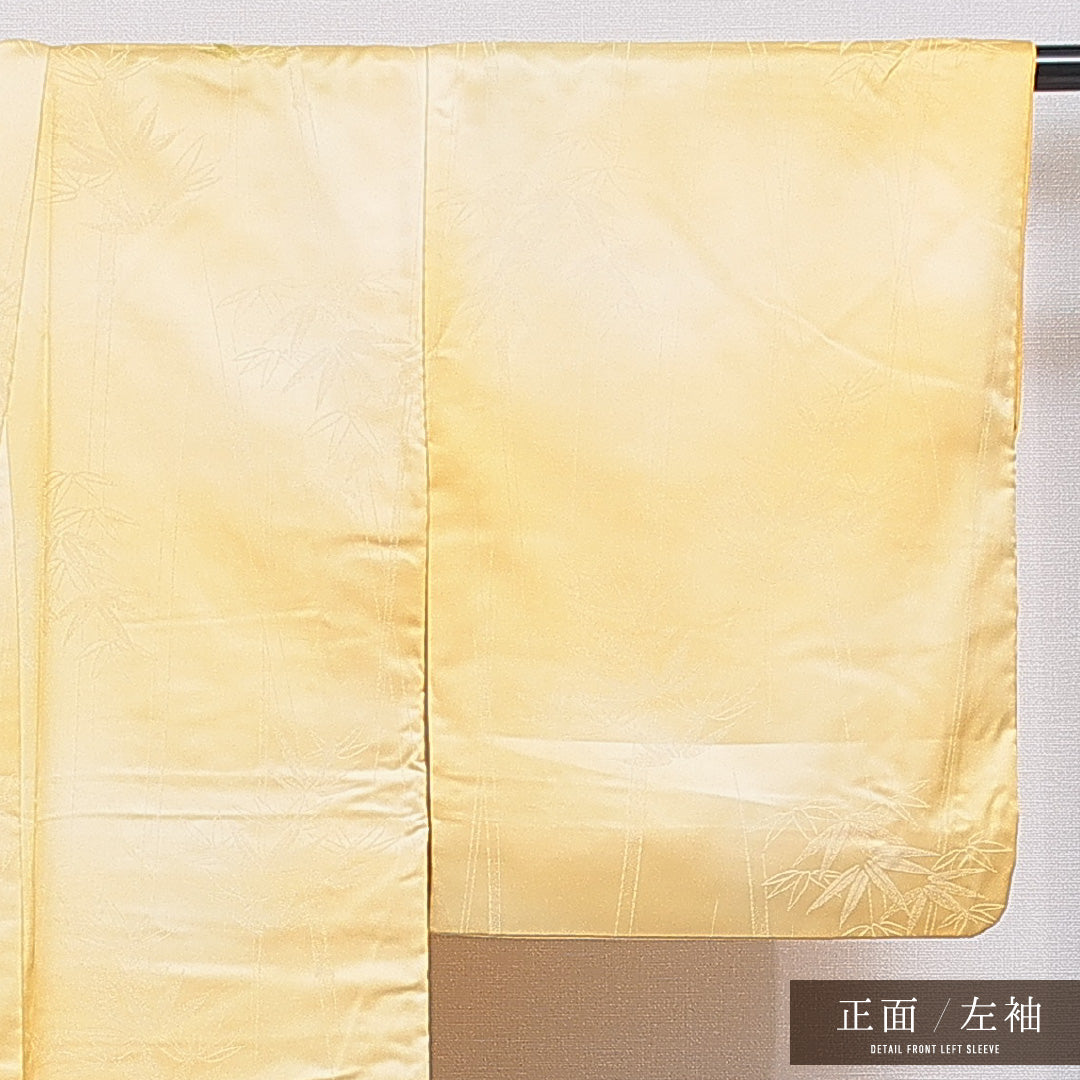 洗える着物 小紋 袷 身丈160cm 裄丈62cm ポリエステル Aランク インフォーマル 広衿 Lサイズ 笹 黄系 HP 1221-16332