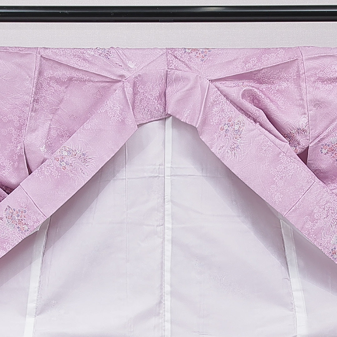 新古品 小紋 洗える着物 袷 身丈158cm 裄丈65cm ポリエステル Nランク Mサイズ 広衿 インフォーマル 吉祥文様 菊 紫系 1215-15788