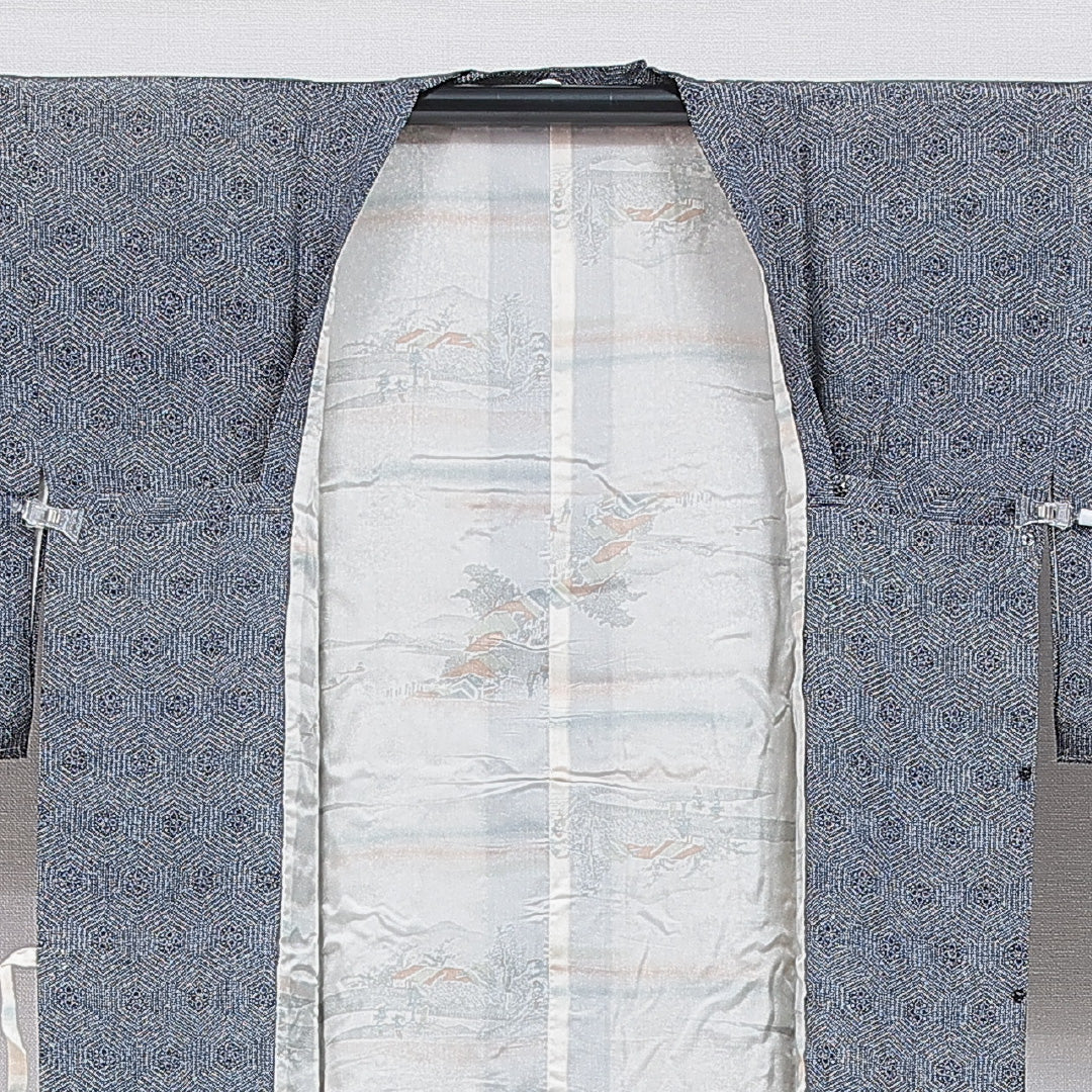 道行コート 洗える着物 袷 身丈83cm 裄丈65cm ポリエステル Sランク Mサイズ セミフォーマル 幾何学柄 グレー系 1263-16867