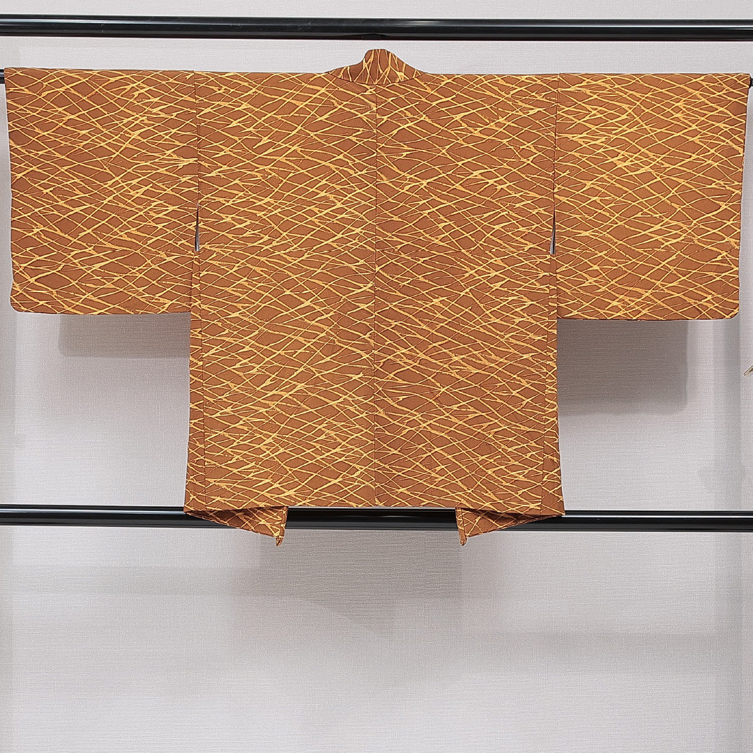 羽織 袷 身丈79cm 裄丈64cm 正絹 Sランク カジュアル Mサイズ 紐あり 創作柄 茶系 RP 1232-15460