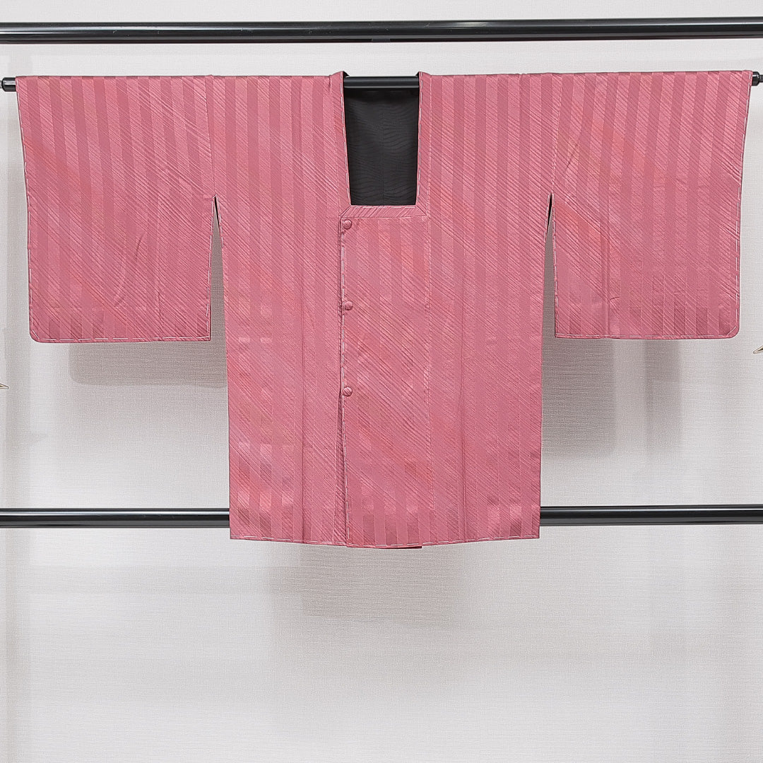 道行コート 袷 身丈83cm 裄丈65cm 正絹 Sランク Mサイズ フォーマル ポケットあり 縞 ピンク系 黒系 1263-15130