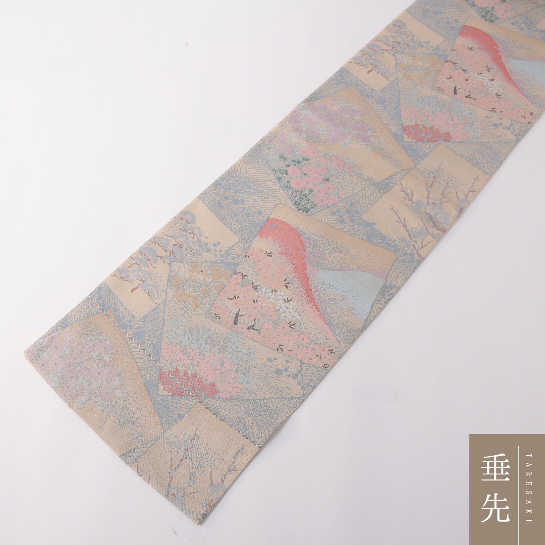 袋帯 帯丈436cm 正絹 六通 フォーマル 色紙重ね クリーム系 ベージュ系 1243-01776