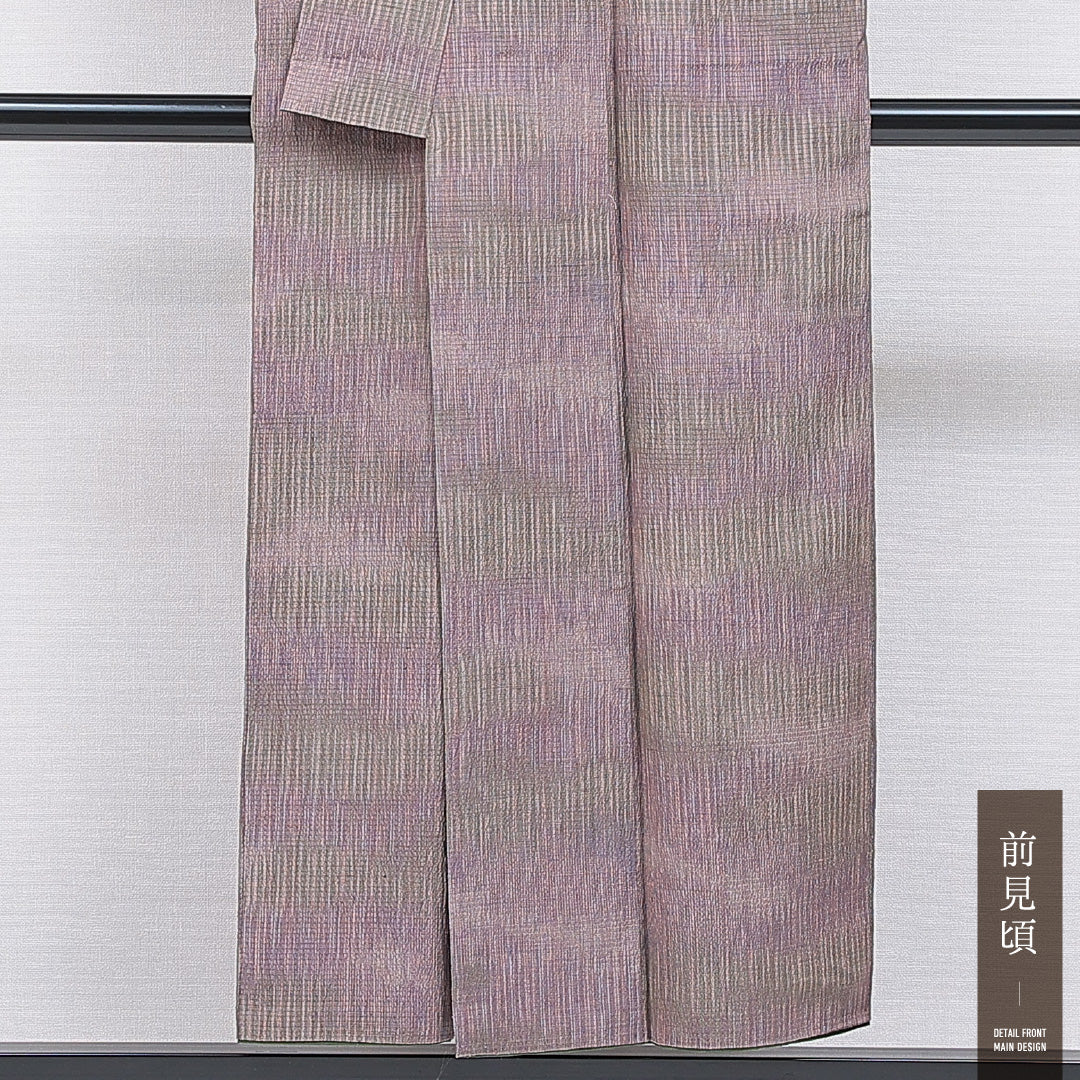 洗える着物 紬 袷 身丈149cm 裄丈61cm ポリエステル Sランク カジュアル 広衿 XSサイズ 抽象柄 紫系 RP 1223-16380