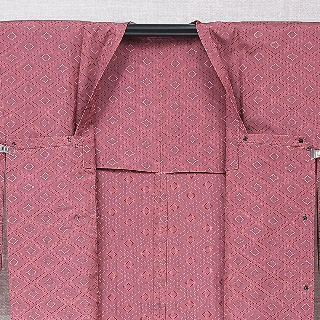 道行コート 単衣 身丈126cm 裄丈64cm 正絹 Sランク セミフォーマル Mサイズ 刺繍 ポケットあり 菱 ピンク系 RP 1237-16789