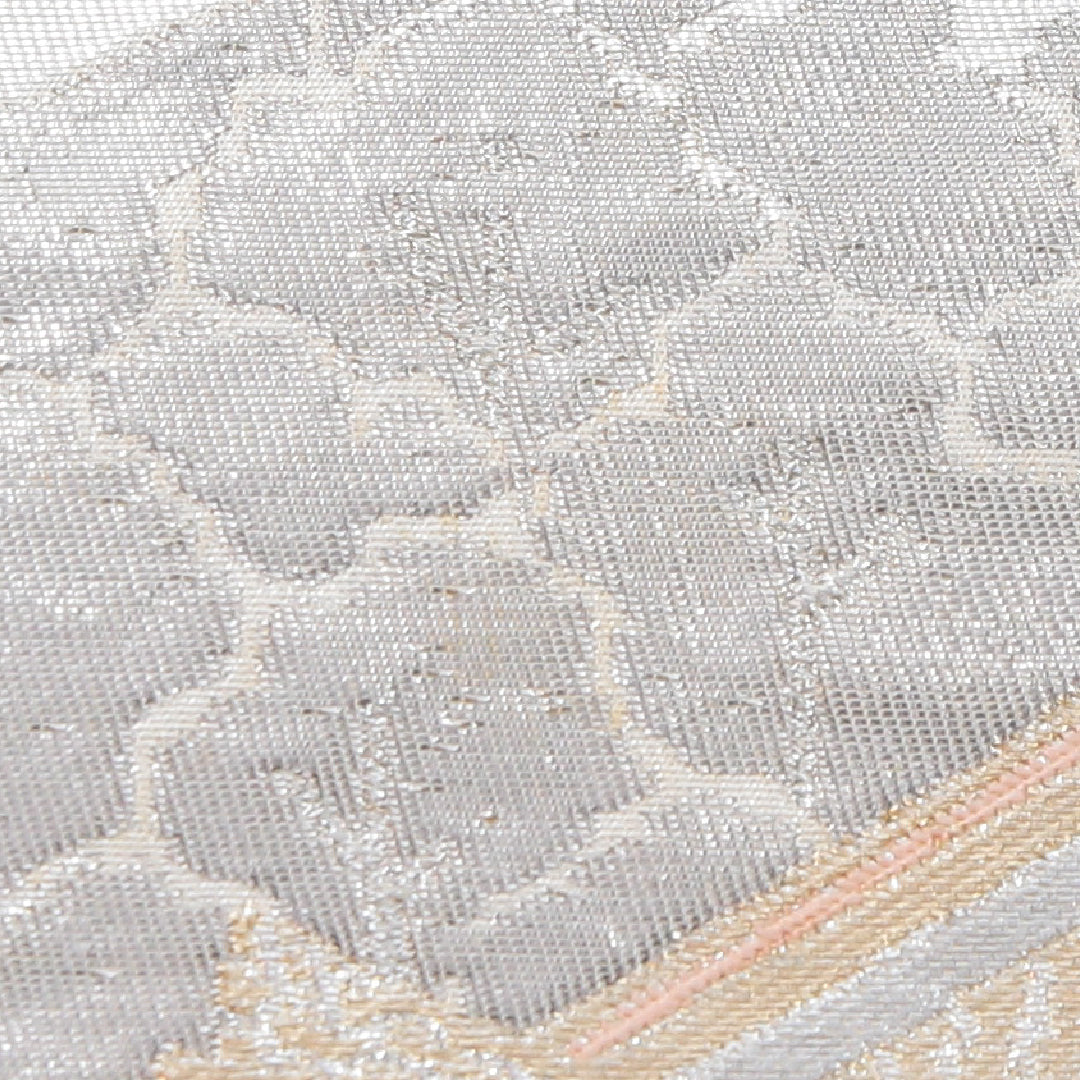 袋帯 帯丈432cm プラチナ箔二重織 フォーマル 六通 Aランク 正絹 寺社仏閣 銀系 1223-02316