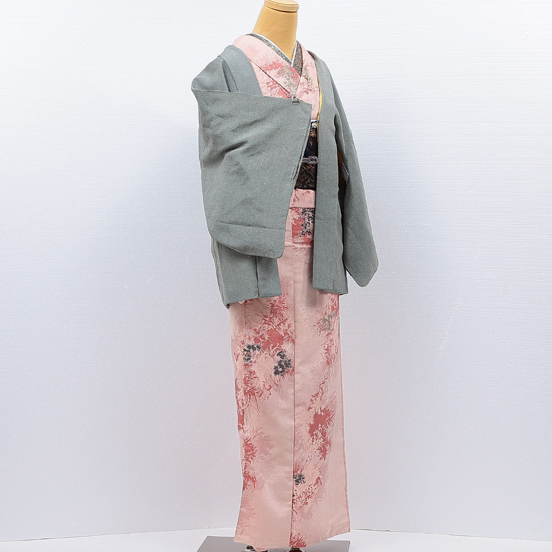羽織 袷 身丈70cm 裄丈59cm 正絹 Cランク カジュアル Sサイズ 紐あり 抽象柄 グレー系 HP 1232-15261