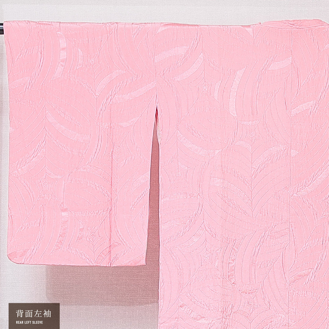 道行コート 袷 身丈84cm 裄丈62cm 正絹 Sランク 紋意匠 (抽象柄) セミフォーマル Sサイズ ふくれ織 ポケットあり ピンク系 RP 1237-16773