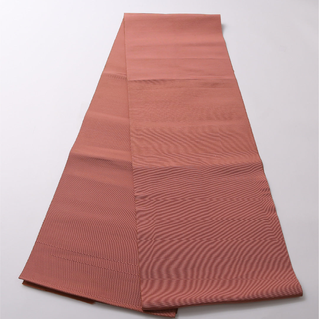 八寸名古屋帯 帯丈348cm カジュアル 開き仕立て 全通 Cランク 正絹 無地 ピンク系 1224-02891