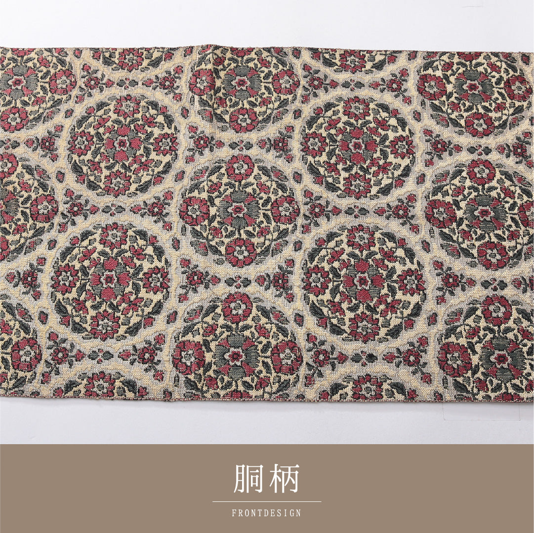 八寸名古屋帯 帯丈392cm カジュアル 開き仕立て 全通 Aランク 正絹 花文 多色系 クリーム系 1224-03916