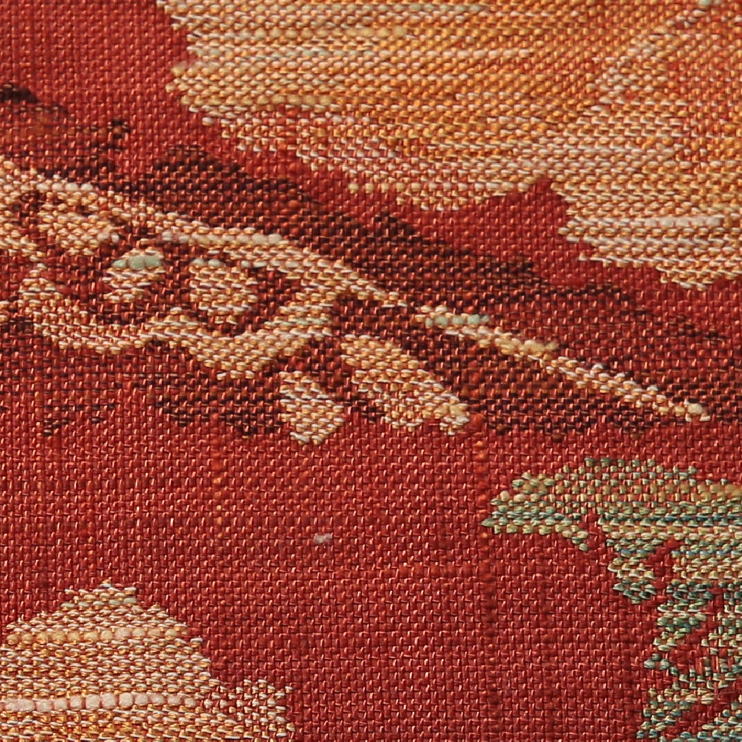 八寸名古屋帯 Sランク 帯丈363cm 正絹 六通 名古屋仕立て 織り カジュアル 紬 椿 朱系 LP 1245-03372